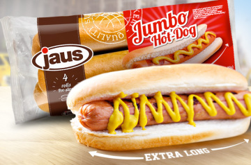 Probiere die neuen extra langen Hot Dog Buns!